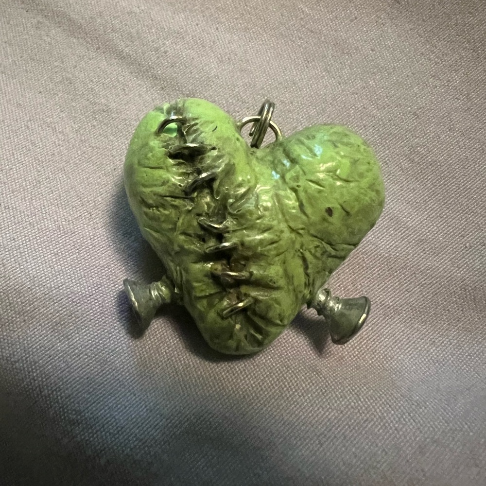 Mended Broken Heart Green Silver Handmade Pendant
